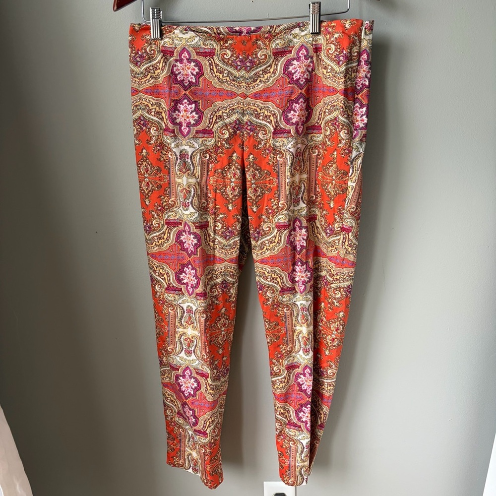 Talbots Woman Pants Womens Sz 8 Side Zip Orange‎ Multicolor Print Heritage Capri